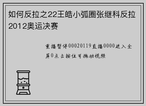 如何反拉之22王皓小弧圈张继科反拉2012奥运决赛