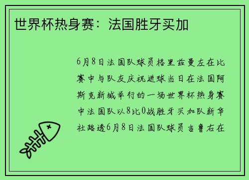世界杯热身赛：法国胜牙买加